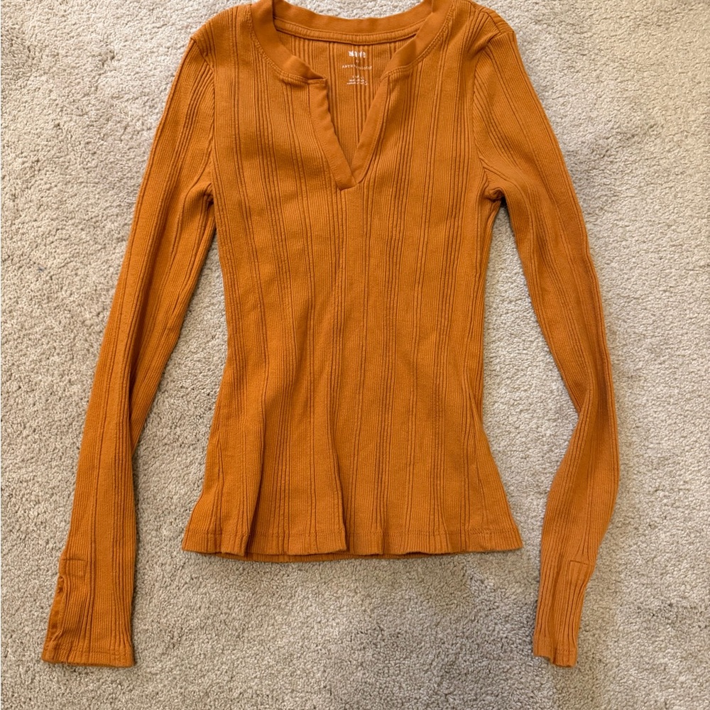 Anthropologie Burnt Orange Long Sleeve Top